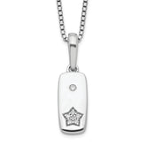 White Ice Sterling Silver Rhodium-Rhodium-Plated 18 Inch Diamond Star Tag Necklace with 2 Inch Extender